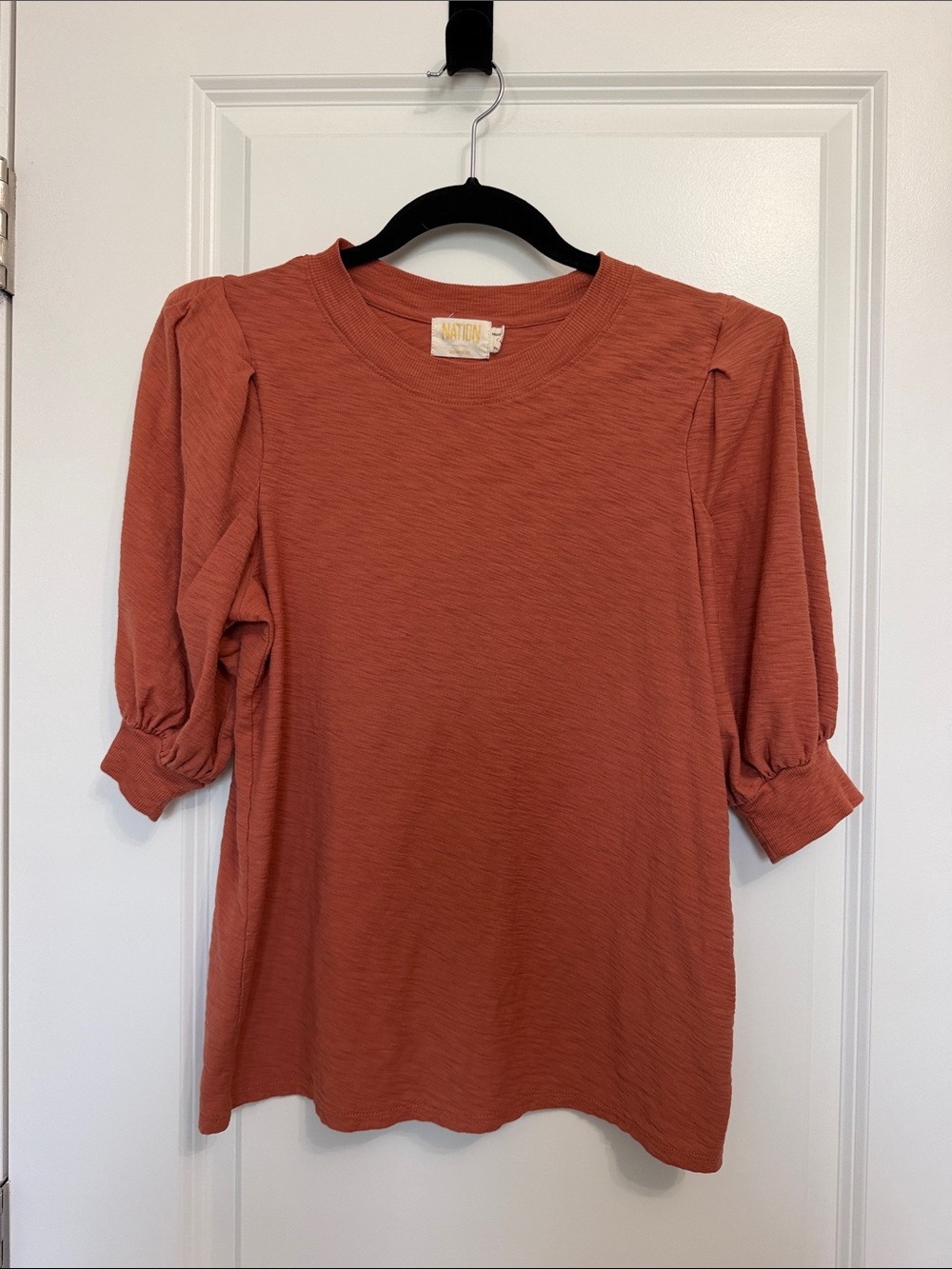 Nation LTD Rimma Terra Cotta Pima Cotton Puff Sleeve Top S
